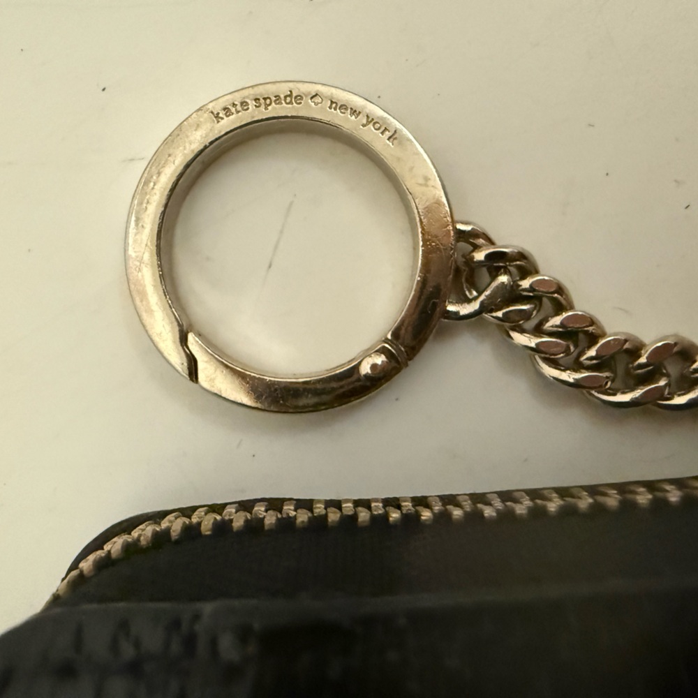 Kate Spade Jeanne Black Leather Zip Around Wallet Key Chain Ring Small - Picture 6 of 7